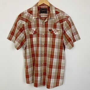 Howler Bros H BAR B Snapshirt Mens L SHORT SLEEVES Cotton Blend PEARL Plaid PKTS